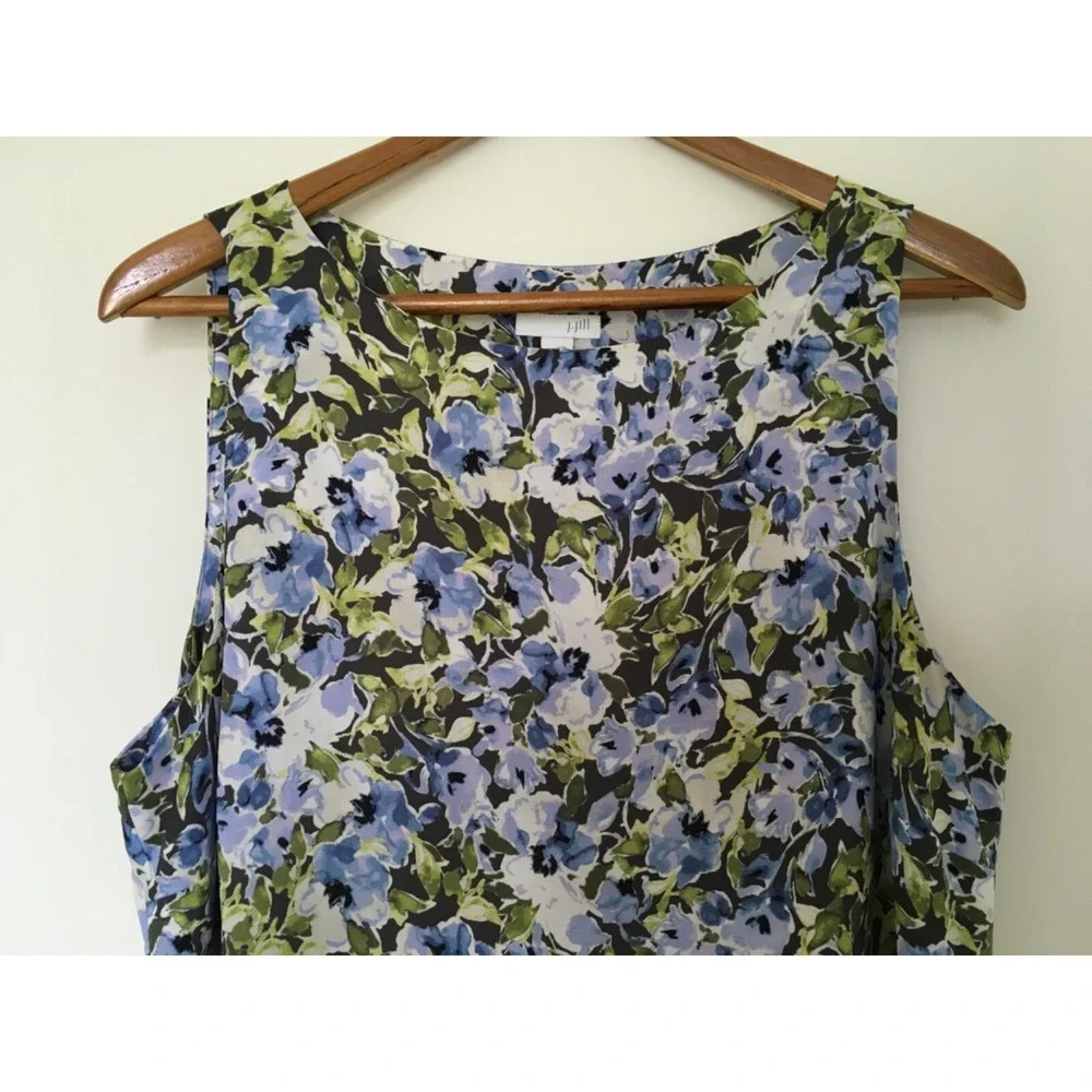 J Jill Granite Water Floral Bloom Accordion Pleat Sleeveless Dress Sz L